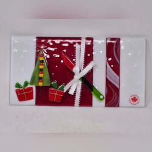 Fused Glass Serving Tray With Christmas Design